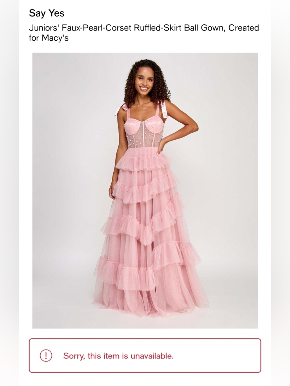 Say Yes Pink Faux-Pearl Corset Ruffled Maxi Dress
